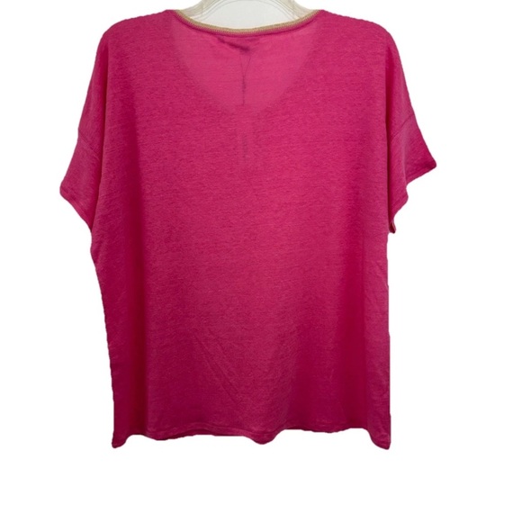 NWT Chicos Linen Sweater Trim Stitch Tee Short  Delightful Pink V Neck Size XL - Picture 2 of 7